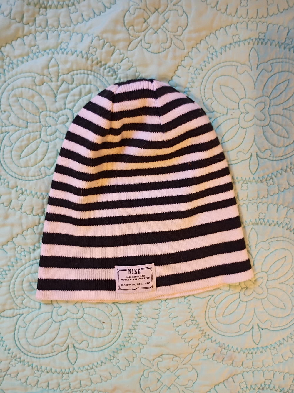 Nike Black and White Striped Women's Knit Beanie